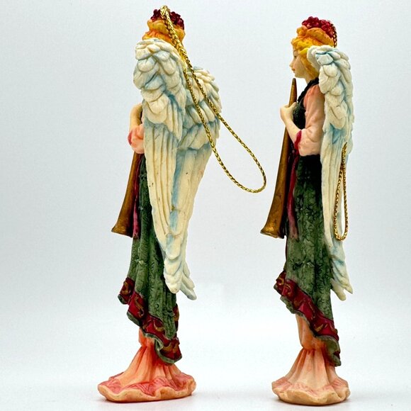 Vtg Ganz Renaissance Angel Figurines Trumpets 5" Resin Christmas Ornaments - Picture 7 of 7